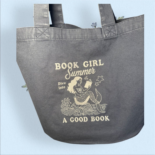 Book Girl Summer Tote – embroidered reader aesthetic bag