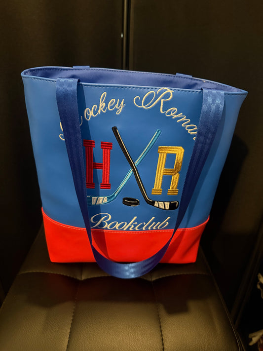 Hockey romance tote bag
